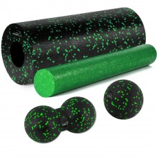 Массажный набор PowerPlay PP_4015 EPP Foam Roller Set 4in1 (2-я роллы + 2-я мячи) Черно-зеленый
