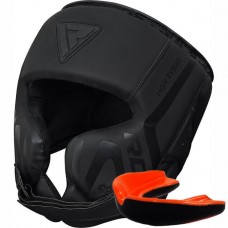 Боксерский шлем RDX T15 Noir Cheek Protector Matte Black XL (капа в комплекте)